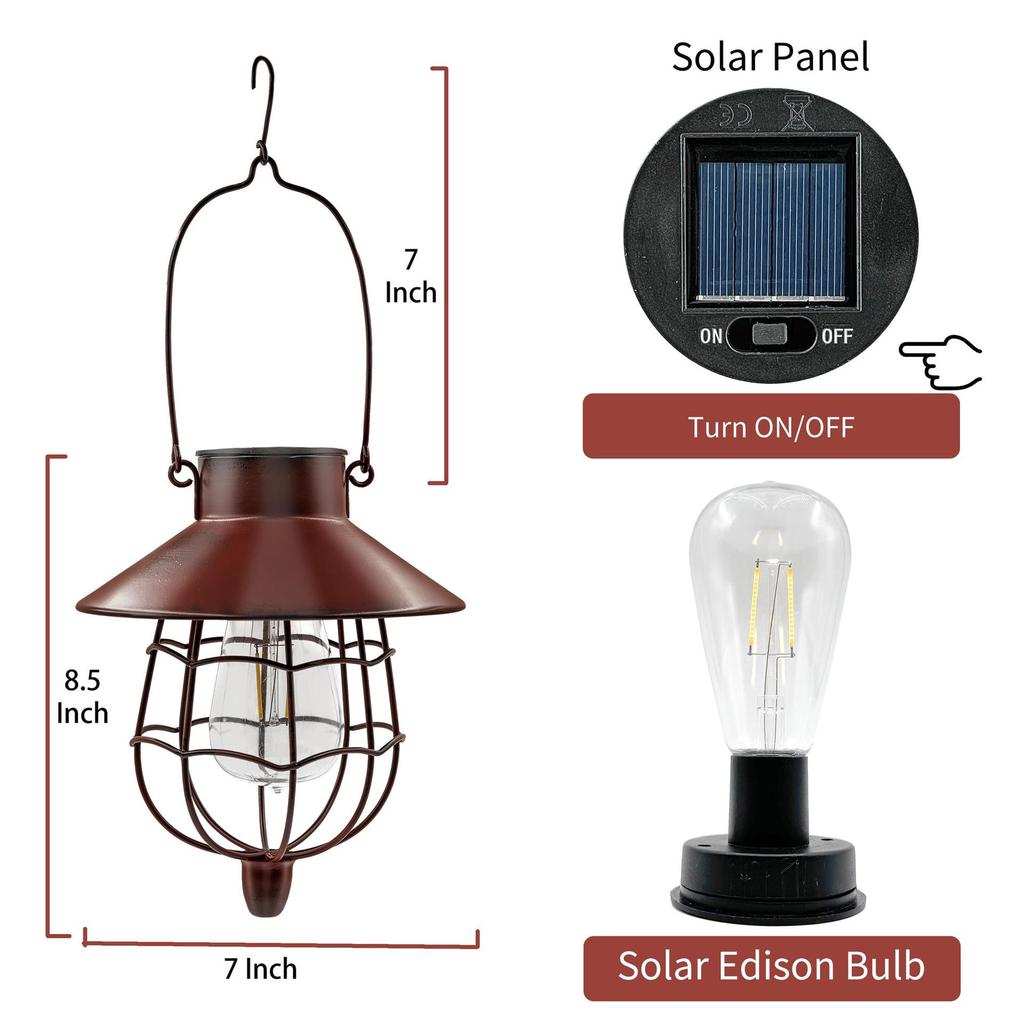 אור תלוי סולארי חיצוני עמיד למים רטרו מברזל יצוק לגינה ולקמפינג