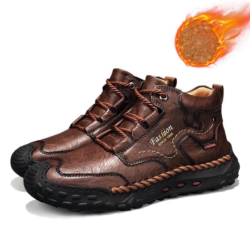 

Мужские повседневные кожаные мокасины ручной работы, повседневная обувь, высокие кожаные зимние спортивные ботинки для мужчин, мягкие и удобные нескользящие ботильоны с хлопковой подкладкой 46 коричневый