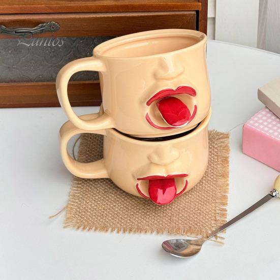 Large Capacity Beverage Mug Quirky Tongue Out Ceramic Coffee Mug, 10oz Unique 3D Sculpted Face Cup Housewarming Present for Tea Milk, Funny