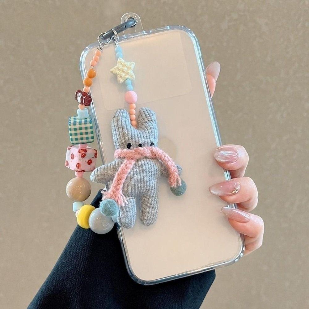 Cartoon Beaded Phone Charm ins Rabbit Beaded Key Chain Phone Charm Strap  Mobile Phone Accessories