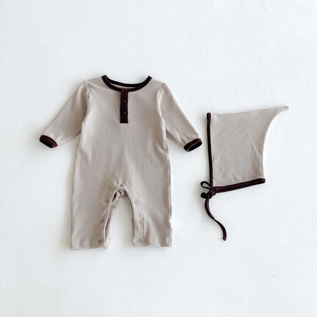 Baby Boy Autumn Rib Knit Long Sleeve Romper - Solid Color Newborn Onesie