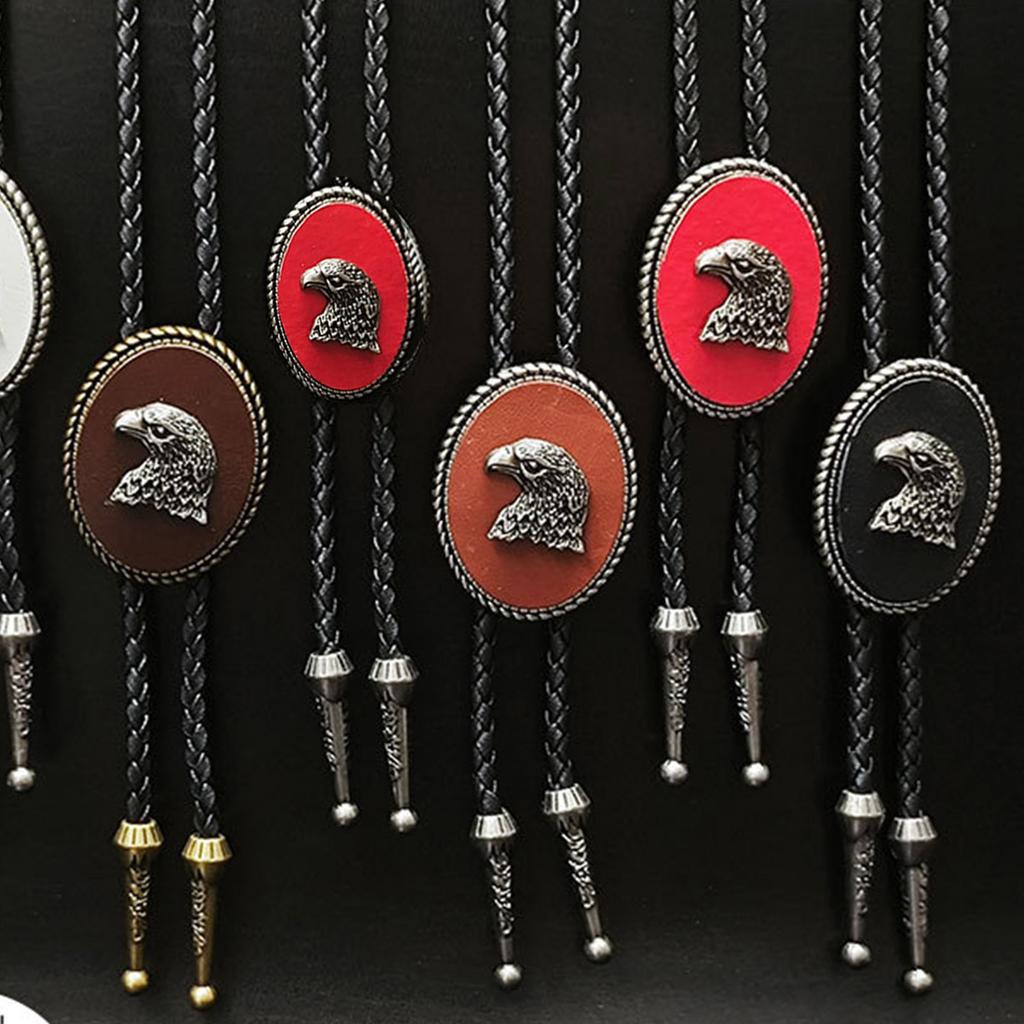 Eagle Head Bolo Tie Women Men Unisex Vintage PU Leather Necktie Rope Tie Neck Jewelry Rodeos Tie for Formal Theme Party