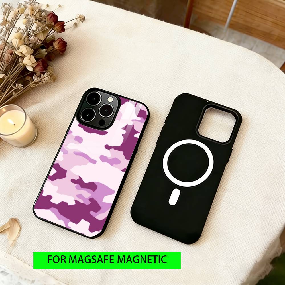 Bright Camouflage Pattern Phone Case For iPhone17,16,15,14,13,12,11 Plus,Pro Magnetic with Magsafe Wireless Charging