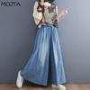 Plus Size Spring Summer Women's Elastic High Waist Large Wide Leg Slim Loose Denim Jeans Trousers Cropped Pants