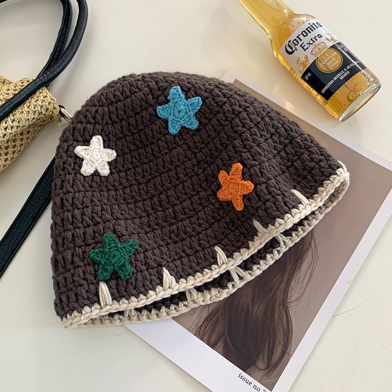 Knitted Fisherman Hat For Women In Autumn And Winter, Korean Version, Handmade Woolen Hat, Big Head, Water Bucket Hat