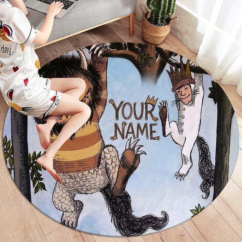 Moonlit Voyage Custom Name Round Area Rug Carpet Rug For Living Room Bedroom Sofa Playroom Decor Nonslip Floor Mat