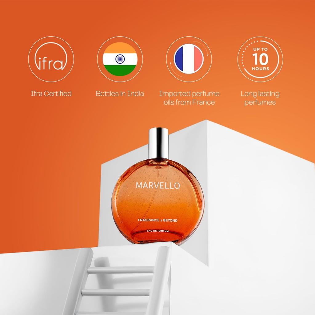Fragrance & Beyond Marvello Eau De Parfum for Men & Women 100ml – Citrus, Floral & Sandalwood Notes | Long Lasting Scent | Best Gift