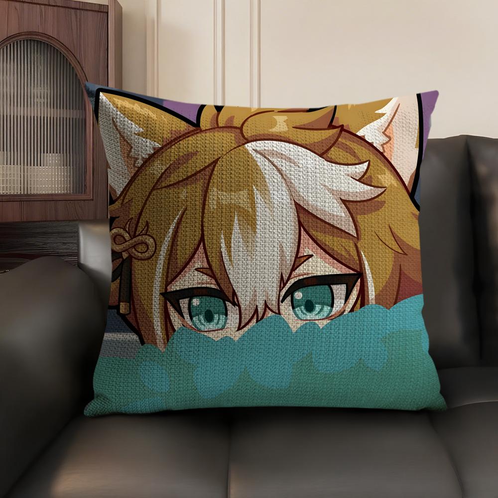Gorou Cute Genshin Impact Cushion Cover Natural Linen Organic Fabric Double-Sided Printing Sofa Home Decor Gift Pillow Case