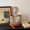 Striped Straw Bag Women's Large Capacity Shoulder Crossbody Bag Beach Bag