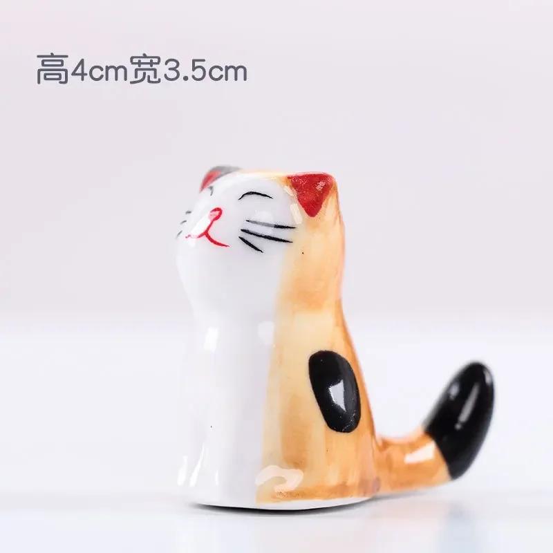 Zakka Cute Cat Chopstick Holder Tableware Japanese Style Underglaze Restaurant Simple Oval Spoon Bracket Utensil for Kitchen