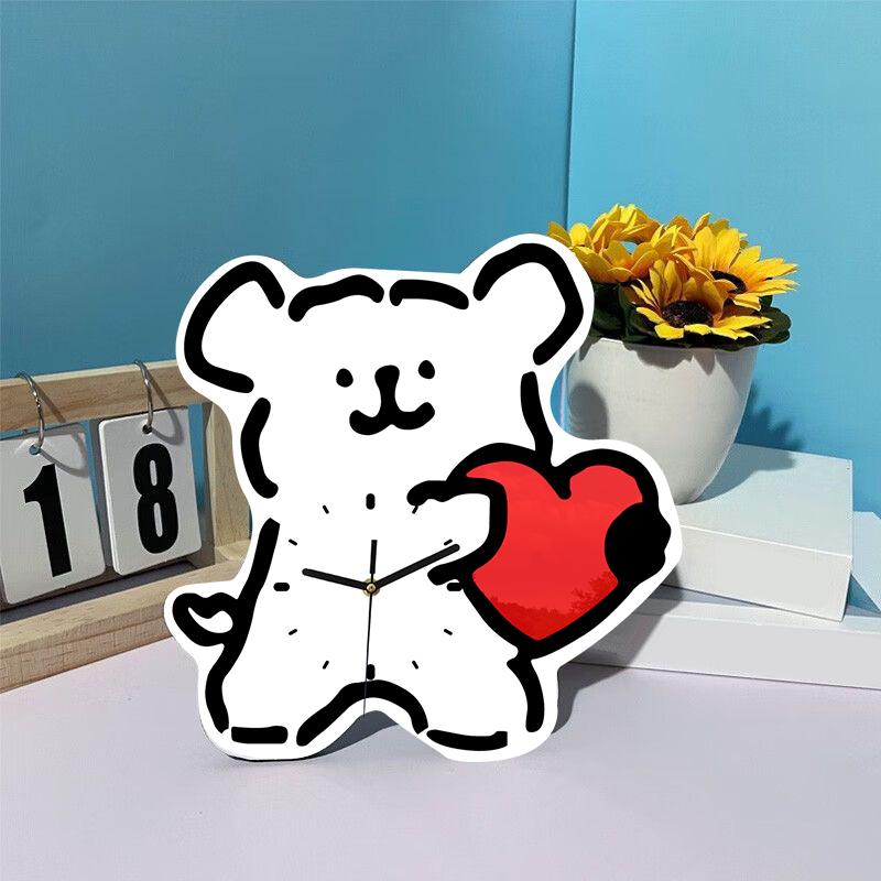 Cartoon Heart Shaped Dog Decorative Wall Clock - Adorable and Minimalist Style Dog Silent Clock for Living Room and Bedroom