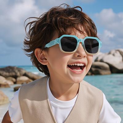 Fashion Boy Girls Square Sunglasses Jelly Color Summer Polarized Sun Shades TR Flexible Frame for Kids Children UV400 3-12 S