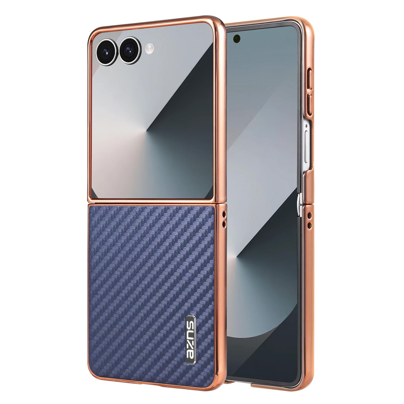 

AZNS For Samsung Galaxy Z Flip7 5G Case Electroplating Carbon Fiber Texture PU+PC Phone Cover Blue