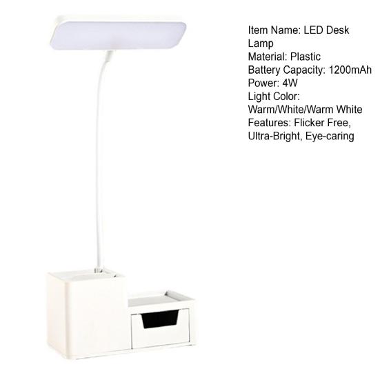 LED Desk Lamp Dimmable Flicker Free Flexible Hose Design Eye Protection High Brightness Illumination Rechargeable 2-in-1 Eye-caring
