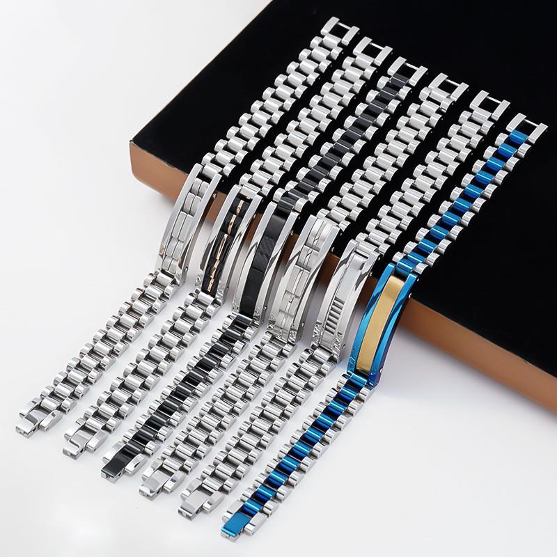 Mens Titanium Steel Geometric Bracelet With Zircon Inlay Custom OEM Dropshipping