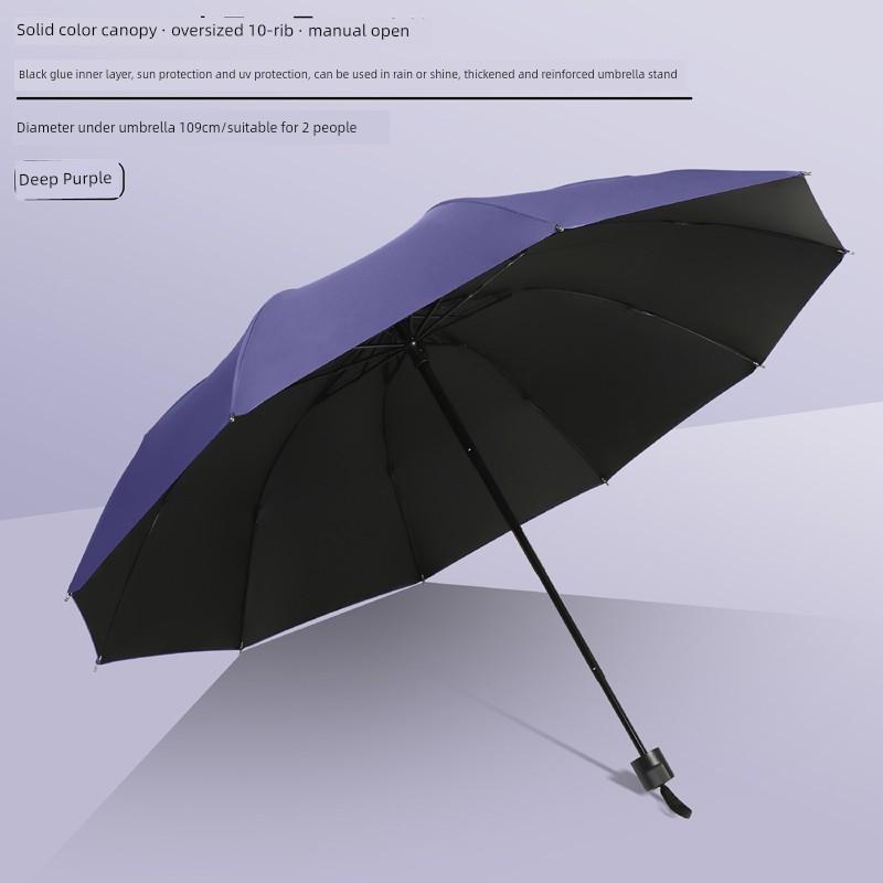 Large Thickened Windproof Reinforced Umbrella for Heavy Rain with Logo, Foldable Dual-Use Black Coating for Sun Protection and Uv Protection