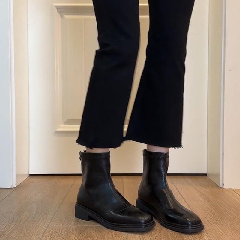 Autumn Winter Cosy Soft Leather Women Ankle Boots Fashion Square Toe Shoes Modern Stretch Slim Short Botas Para Mujer