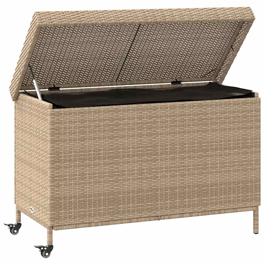 Garden Storage Box with Wheels Beige 110 x 55 x 73 cm Poly Rattan
