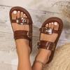 Braune Schnallen Obere Plateausandalen Damen Runde Zehenpartie Offene Zehen Dicke Sohle Sandalen Sommer Freizeit Outdoor Slipper für Damen