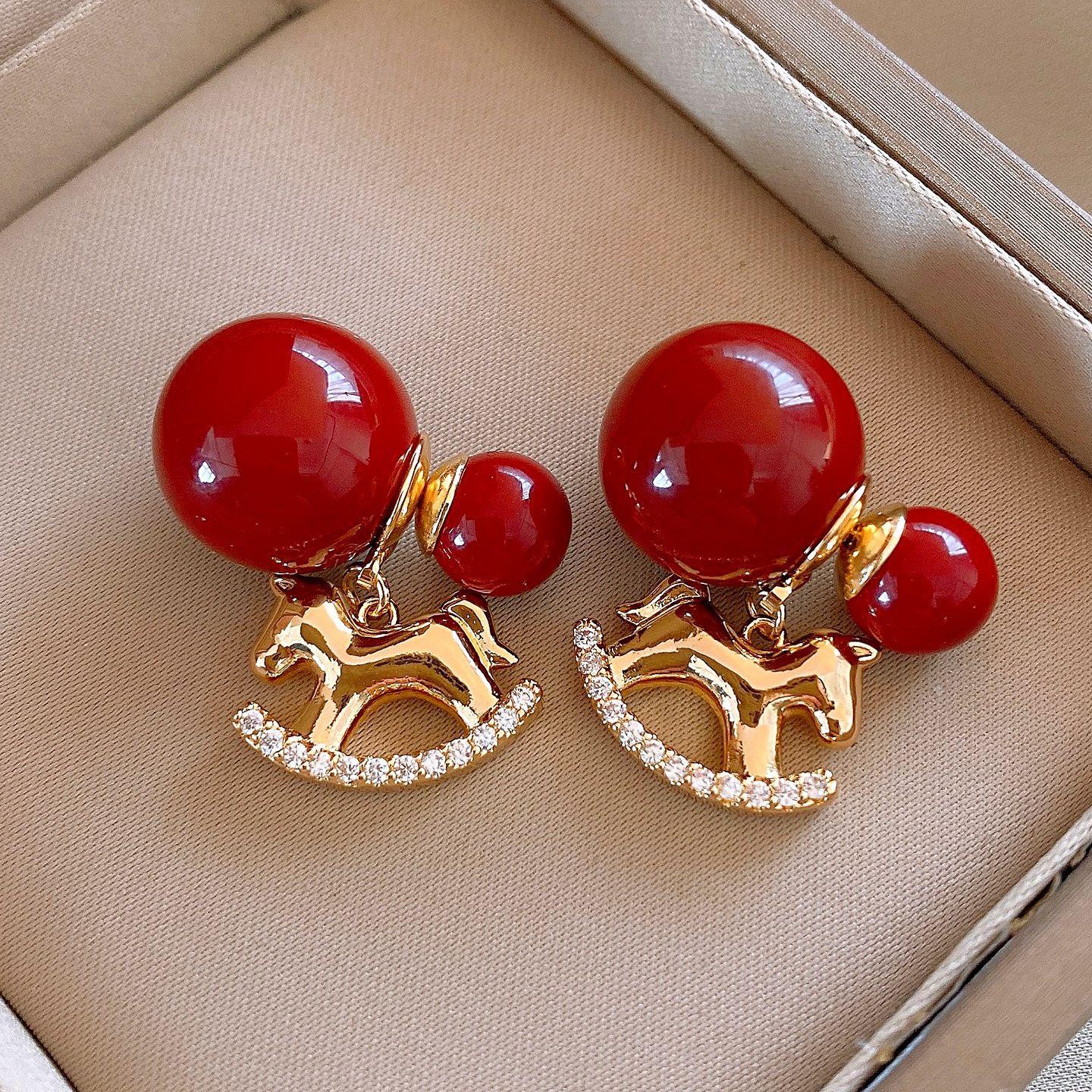 Silver needle French retro round zircon natal year pony earrings stud earrings personalized earrings