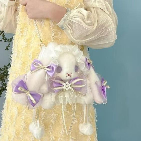 Lolita Butterfly Rabbit Details Student Plush Bag Handheld And Strap Shoulder