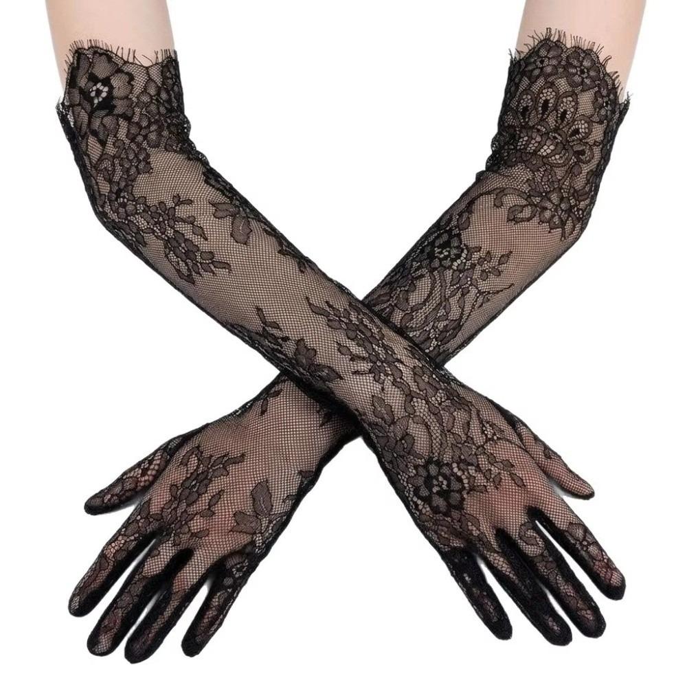 Elbow Length Sheer Lace Bridal Gloves Long Prom Glove Tulle Gloves  Bride Dinner Party Evening