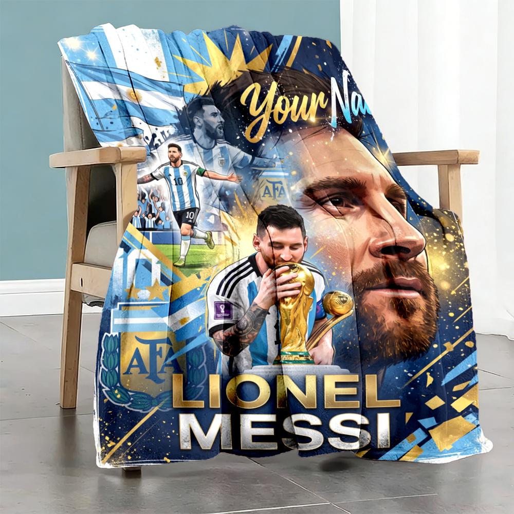 Messi Customize Text Blanket Gift Personalized Blanket Comfortable Throw For Sofa Bedding Living Room Chair Four Seasons Multipurpose