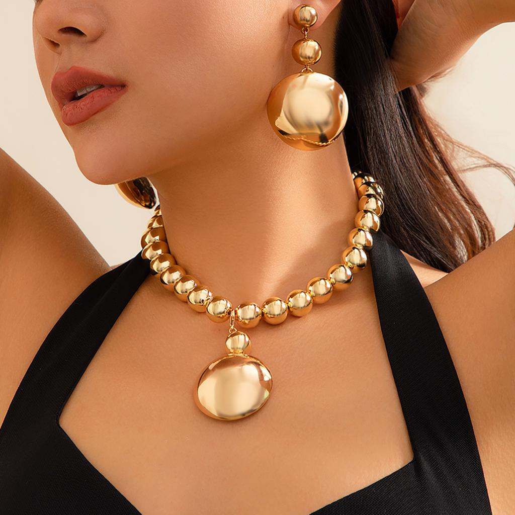Exaggerated Large Half Ball Bead Pendant Necklace Punk Acrylic CCB Ball Bead Chain Choker Women's Banquet Party Jewelry Set