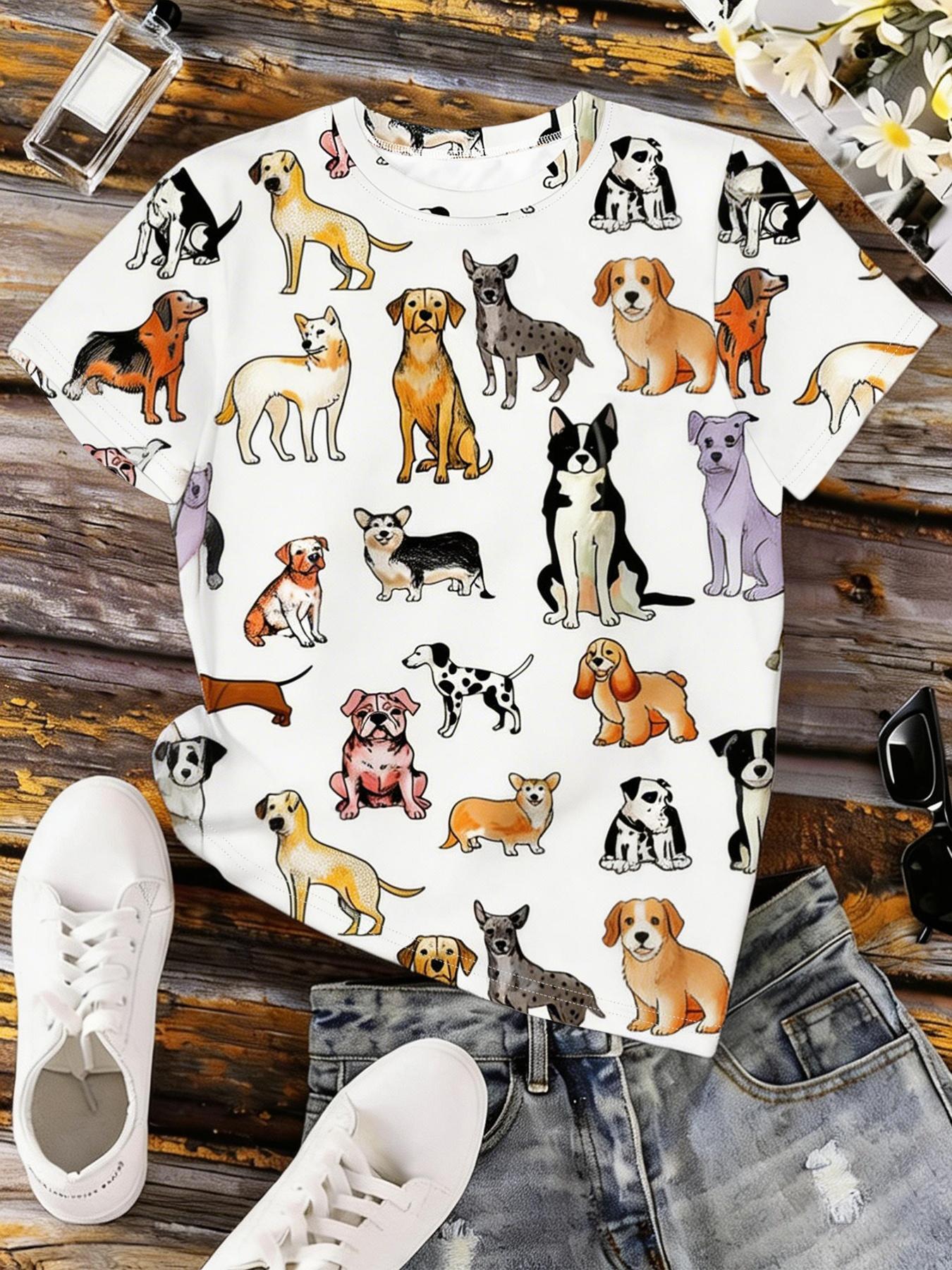 

A Stylish Women S Short-Sleeve Top Featuring a Round Neck. Made from Soft And Comfortable Fabric with a Playful Dog Print 3XL дубильна кора