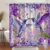 3D Purple Hummingbird and Flower Shower Curtain Waterproof Bath Decor Romantic Artistic Bathroom Curtains for Women