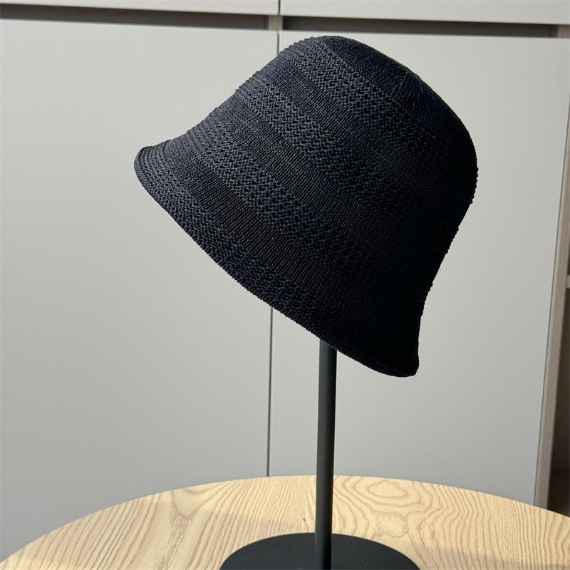 

New striped fisherman hat for women, summer fashion versatile small-face bucket hat, outdoor sun protection hat, trendy Adult54-60Average Size чёрный