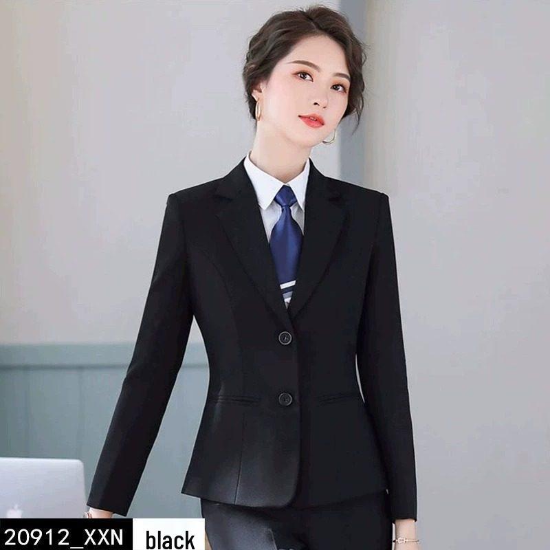 Formelles Schwarzes Anzugset für Damen für Frühling und Herbst - Professionelle Arbeitskleidung mit Jacke für Hotelrezeptionisten