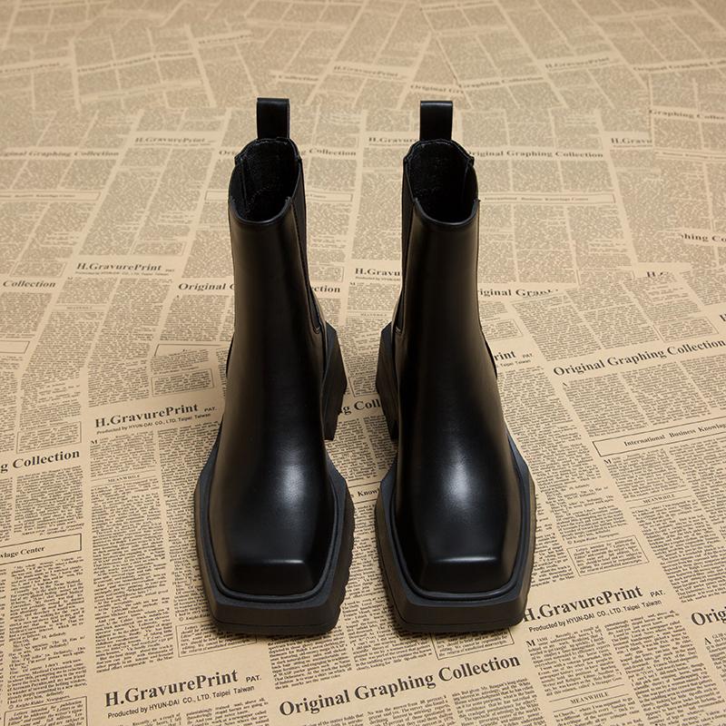 Autumn Winter Vintage Thick Heel Women Knee High Boots Fashion Square Toe Shoes Female Punk Short Booties  De Muje