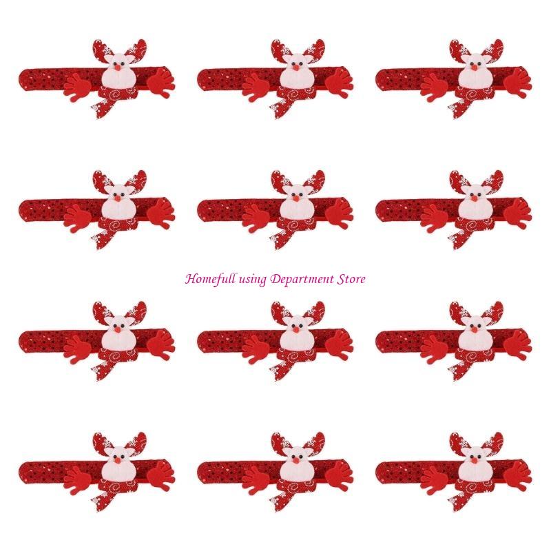 12Pcs Christmas Slap Bracelets Elastic Holiday Party Wristbands Stocking Fillers For Kids Adult Christmas Gatherings