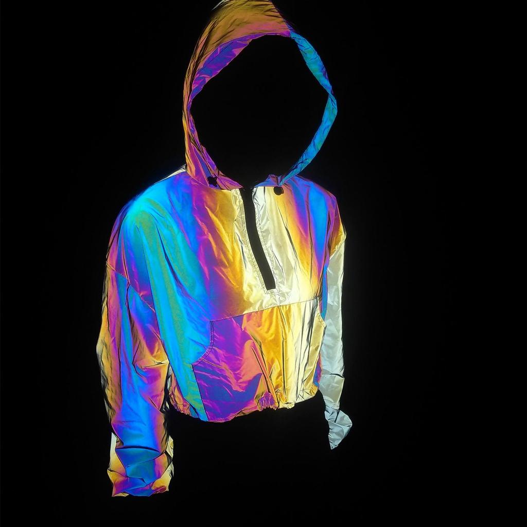 Spring & Autumn Iridescent Yellow Pink Women's Half-Zip Loose Hoodie Jacket