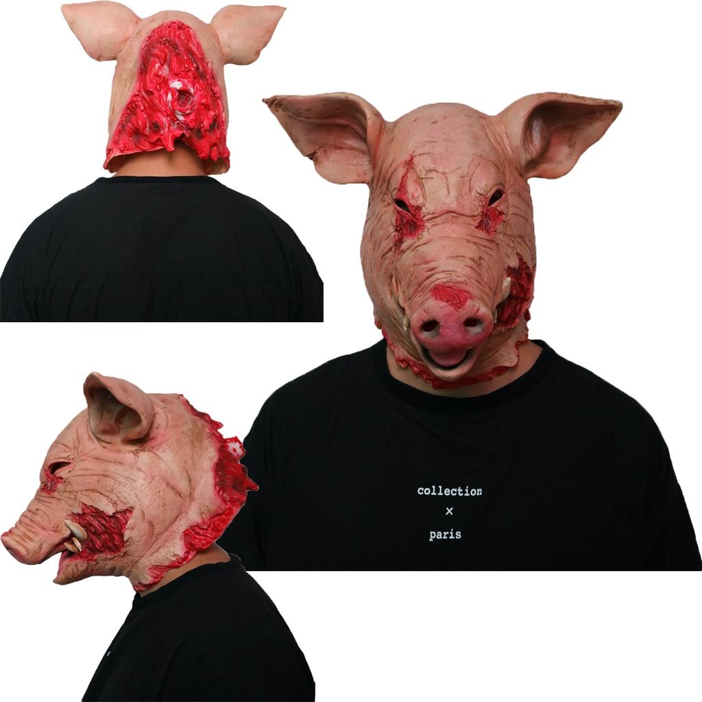 Disturbing Halloween Pig Head Mask For Masquerade Parties Animal Cosplay Latex Hood