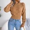 Damen Winter Rollkragenpullover Langarm Lochmuster Pullover Crop Top Gestrickte Pullover