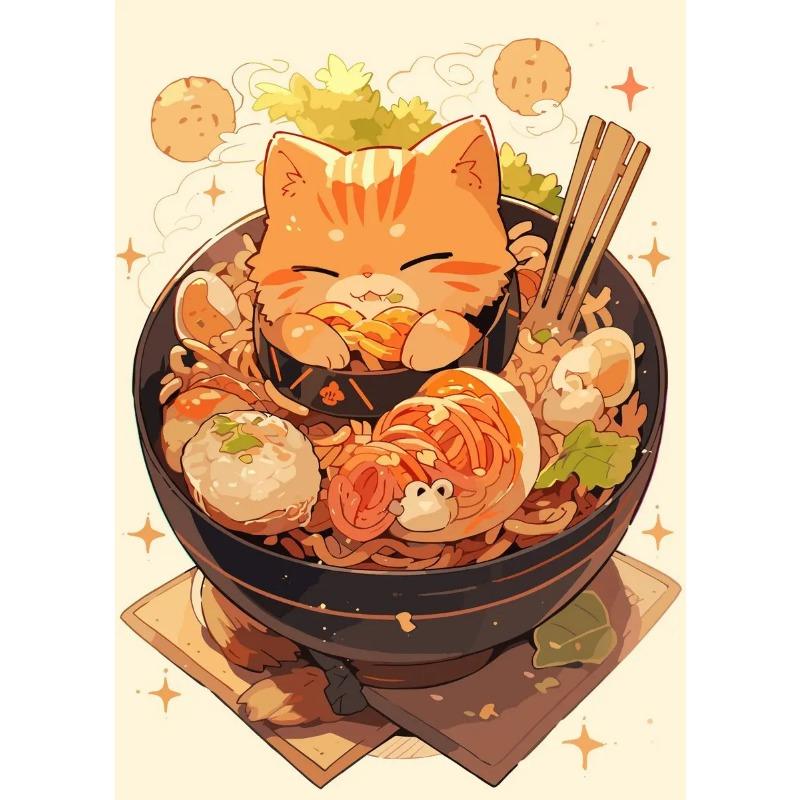 Japanese Noodle Dog Cat Funny Kitchen Ramen Noodles Poster Wall Art Prints Canvas Painting Pictures for Restaurant Home Decor