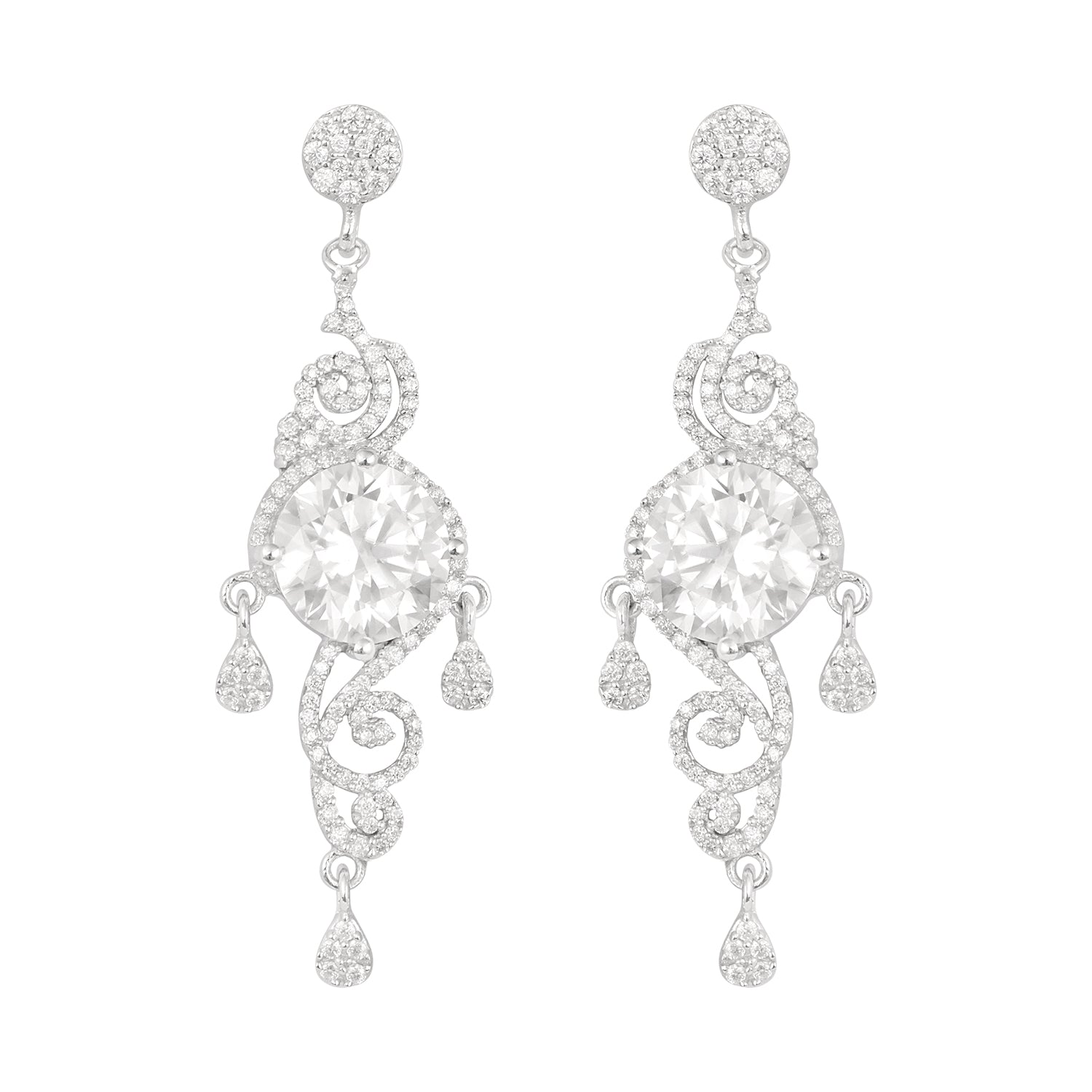 

Moissanite Scroll Design Dangle Earrings - 925 Sterling Silver білий