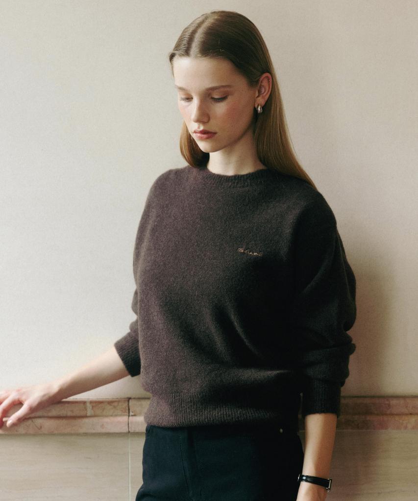 Tudument Wool Round Knit Pullover Brown