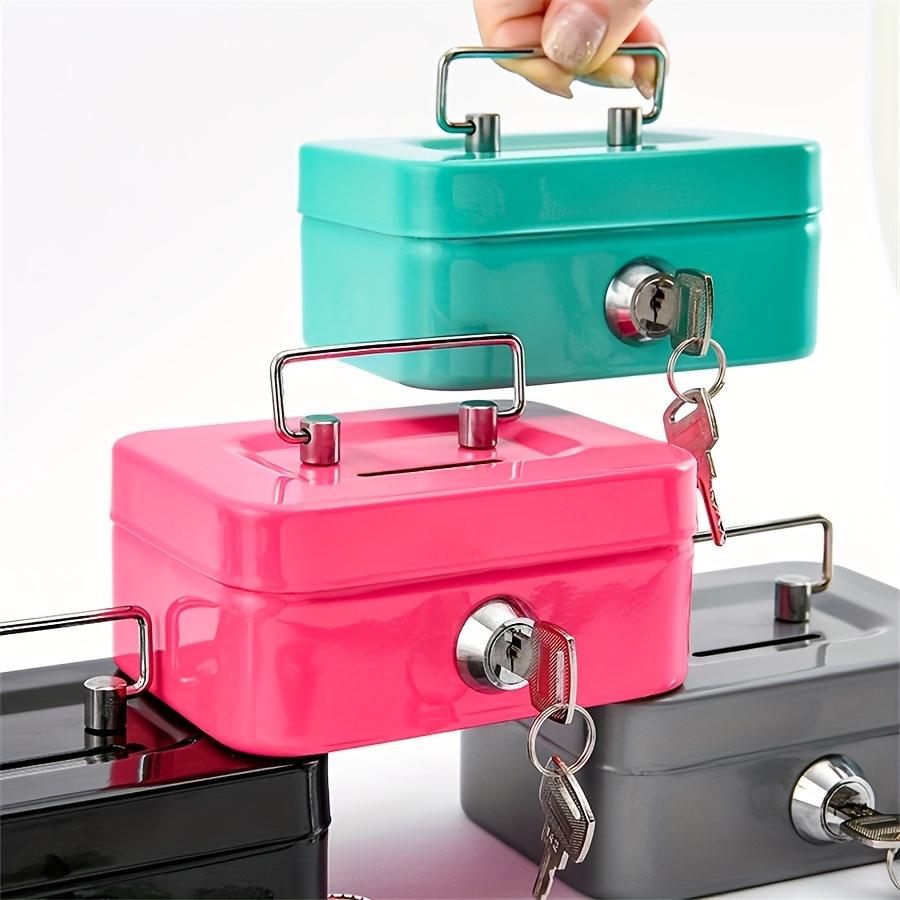 Steel Cash Box with Key Lock, Metal Small Money Organizer with Money Tray, Cash Storage Box with Lockable Cover