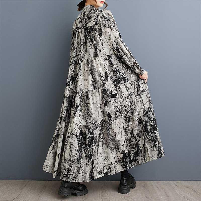 2025 Round Neck Long Sleeve Loose Skirt Women's Big Size Middle Aged Mom Dress