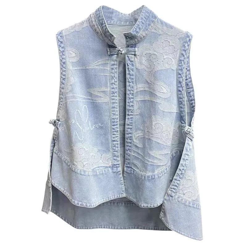 Fashion Denim National Style Chinese Style Vest Loose and Thin Outside Western Style Summer Thin Shoulder Waistcoat