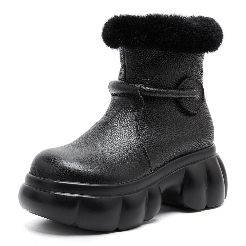 Fashion GKTINOO 2024 Winter Rabbit Fur Warm Women's Boots Comfortable Thick Soled Women Flat Platform Shoes Casual Short Boots