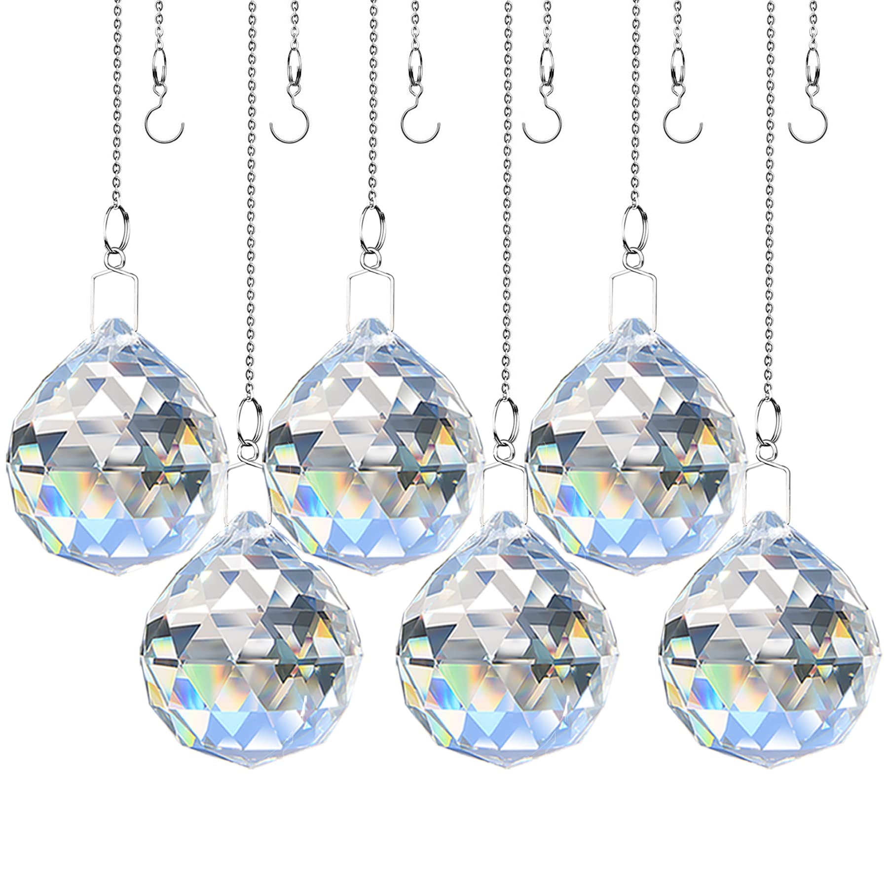 

MerryNine Suncatcher Crystal Ball, K9 Material, Rainbow Light-Generating, with Window Chain, Feng Shui Decor, Birthday Gift (6 pieces, 30mm)