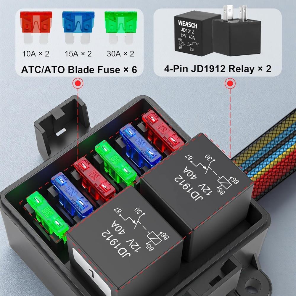 12V/24V 2way fuse box,4pin 5 pin 2 relays and 6 ATCATO fuse holders suitable for truck and RV modification and installation 24V4PIN