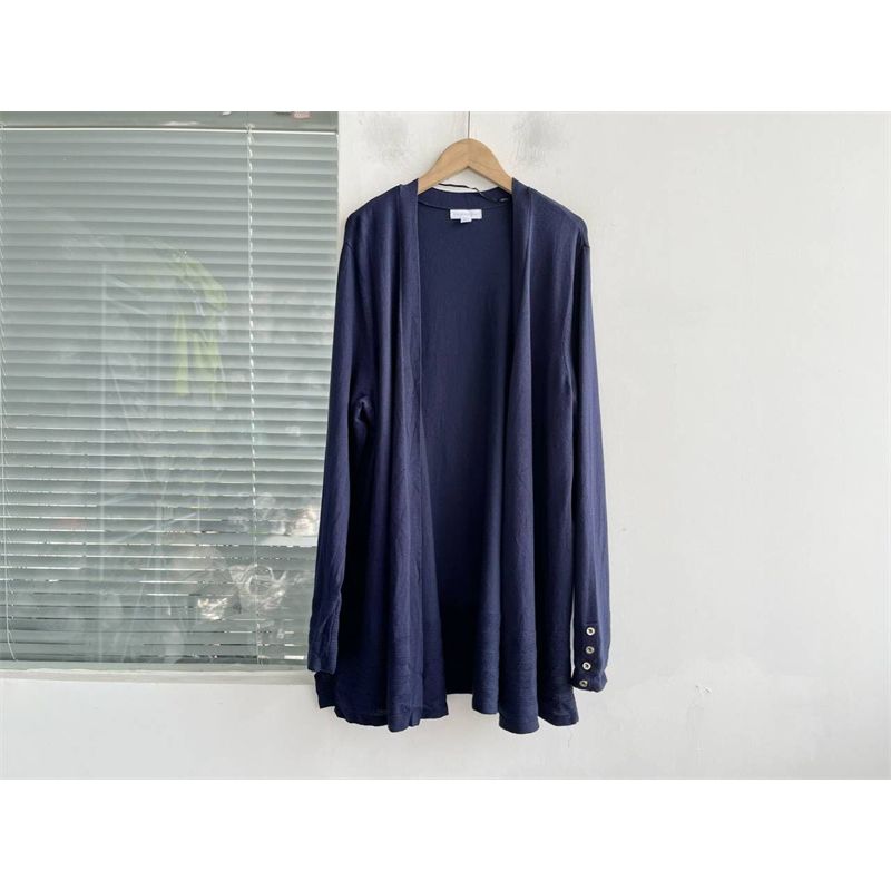 

V Neck Spring and Autumn Long Sleeve Solid Color Top Wang Wu Cardigan Navy M