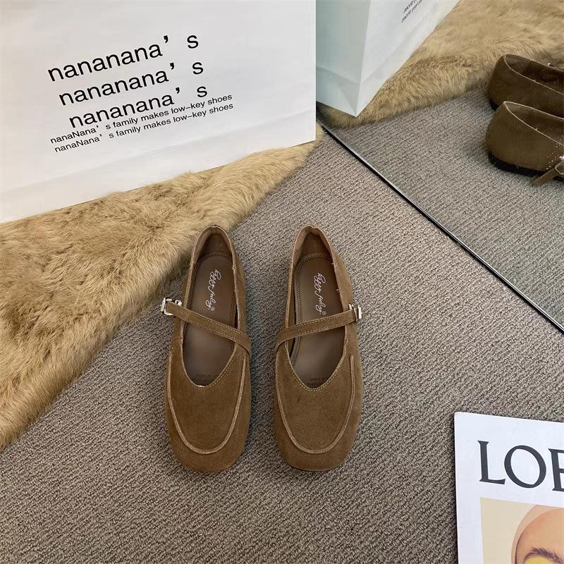 2025 Spring and Summer New French Flat-soled Retro Single Shoes Comfortable and Versatile One-word Belt Mary Jane Shoes Square Head Shoes