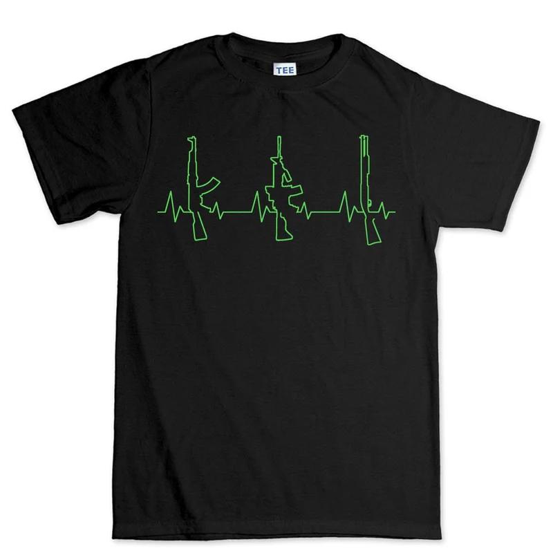 Gun Heartbeat Unisexs Cotton TShirt Casual Athletic Hipster Black Green M