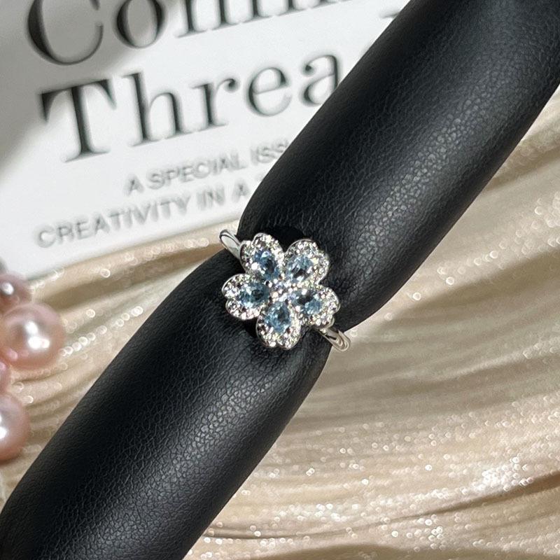 Colorful Zircon Flowers Exquisite Binning Flowers Small Building Sweet Opening Ring Women's Hot Sale High-end Light Luxury Versatile Ring
